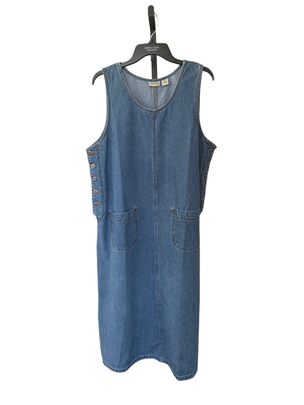 Y2K Boho Hippie Cottage 100% Cotton Pinafore Denim Maxi Dress Jumper Size XL